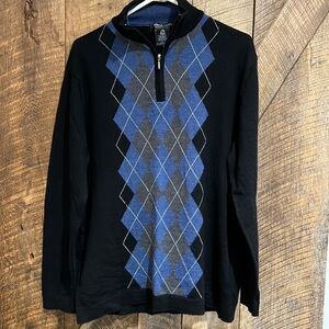 Marco Fiori Sweater Extra Fine Merino Wool Argyle Qtr Zip Italy